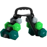 Set Aus Sechseckigen Kurzhanteln, Krafttrainingshanteln, 2 X 1 Kg, 2 X 3 Kg, 2 X 5 Kg, Mit Umbaubarem Hantelständer