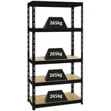 Proregal Schwerlastregal Tiger HxBxT 180 x 90 x 45 cm Fachlast 265 kg 5-Ebenen Schwarz Metall, Rechteckig, 90x180x45 Freizeit, Heimwerken, Werkstatt, Schwerlastregale