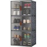 6er Pack Schuhboxen, 12-fächer Schuhaufbewahrungsboxen Mit Klaren Magnettüren, Klappbarer Schuhorganisierer Für Eingangsbereich, Wohnzimmer, Kleiderschrank, Grau - Goplus