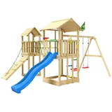 Jungle Gym Spielturm JUNGLE GYM "Nova", blau, Spieltürme, KinderB:524cm H:280cm T:350cm, Holz, Spielanlage mit 2 Türmen, Schaukel und Rutsche mit Wasseranschluss, B:524cm H:280cm T:350cm
