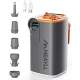 Meayll Elektrische Luftpumpe Akku, 3000mAh Mini Luftpumpe mit 4,5 kPa, 280 L/min, USB-C Aufblas- und Entlüftungspumpe mit LED-Licht, 5 Düsen für Luftmatratze, Schwimmring, Vakuumbeutel, Camping