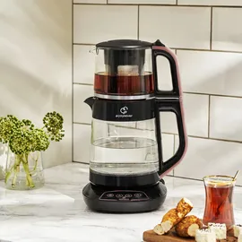 KARACA Çaysever 3-in-1 Glas-Teemaschine, Wasserkocher mit 1700W, Rosegold