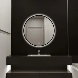 Home Deluxe LED-Spiegel Schwarz, Glas, 80x80x1 cm Badezimmer, Badezimmerspiegel, Badspiegel