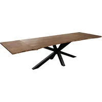 Sam Baumkantentisch Akazie nougatfarben 160(260)x90 cm Ansteckplatten Spider-Gestell schwarz
