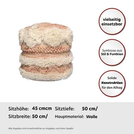 Kayoom Pouf KAYOOM "Bohist 225 35cm x 35cm, Strukturen mit Fransen und Quasten", rosa (rosa, creme), B:35cm H:35cm T:35cm, Baumwolle, Vlies, Poufs, Pouf, handgefertigt, Unikat, sehr gut kombinierbar, vielfältig im Einsatz