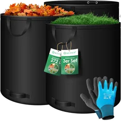 KESSER® Gartensack Set Laubsack Gartenabfallsack inkl. Handschuhe - Selbststehend 4 Griffe Stabil Robust & Faltbar - Laubsäcke Rasenschnitt Gartensäcke für Gartenabfälle Grünschnitt