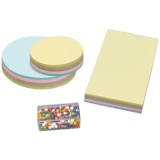 MAUL Moderationszubehör | Zubehör für Moderatorenkoffer und Moderationskoffer | Set mit 560 Teilen | Inkl. Moderationskarten und Stecknadeln | Ideal für Brainstorming und Meeting