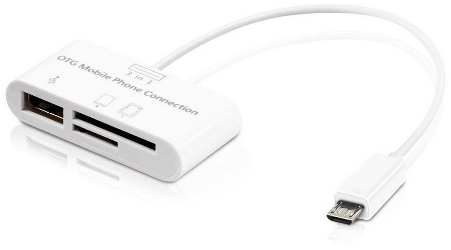 kwmobile 3in1 Micro-USB OTG Adapter Elektro-Adapter, Cardreader SD Micro SD Karte USB A Anschluss - für Smartphone Tablet weiß
