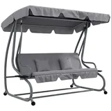 Outsunny Hollywoodschaukel mit Liegefunktion, 3-Sitzer Gartenschaukel mit Verstellbarem Dach, Beistelltisch, wasserabweisender Schaukelbank belastbar bis 340kg, für Garten, 200x120x164cm, Hellgrau