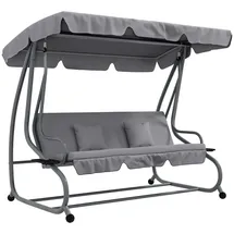 Outsunny Hollywoodschaukel mit Liegefunktion, 3-Sitzer Gartenschaukel mit Verstellbarem Dach, Beistelltisch, wasserabweisender Schaukelbank belastbar bis 340kg, für Garten, 200x120x164cm, Hellgrau