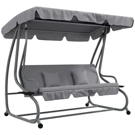 Outsunny Hollywoodschaukel mit Liegefunktion, 3-Sitzer Gartenschaukel mit Verstellbarem Dach, Beistelltisch, wasserabweisender Schaukelbank belastbar bis 340kg, für Garten, 200x120x164cm, Hellgrau