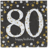 Amscan 511965 - Servietten 80. Geburtstag, 16 Stück, 33 x 33 cm, Happy Birthday, Sparkling Celebration