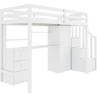 Etagenbett mit Schreibtisch und Kleiderschrank,Treppe,multifunktionales Kinderbett, Hochbett mit Schubladen und Treppenschrank,großer Stauraum