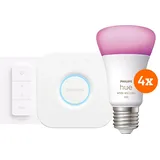 Philips Hue White and Color Starter Pack E27 mit 4 Lampen, Dimmer + Bridge