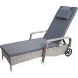 Poly-rattan Sonnenliege Cesena, Relaxliege Gartenliege Liege, Alu Grau, Kissen Dunkelgrau