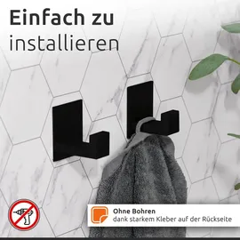 ECENCE 1x Toilettenpapierhalter + 2x Handtuchhaken Badezimmerset selbstklebend Schwarz