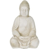 Relaxdays Buddha Figur, wetterfest & frostsicher, Gartenstatue, groß, Outdoor, Dekofigur HxBxT 50x33x26 cm, cremefarben,