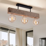ETC Shop Holzlampe Wohnzimmerlampe Vintage Deckenlampen Holzleuchte 3 flammig, Metall Holz natur schwarz, 3x E27 Fassungen, HxLxB