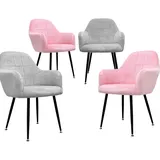 ECD Germany Esszimmerstuhl Samt grau/rosa 4er Set