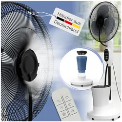aktimeo Schwarz, Weiß Standventilator mit Luftbefeuchtung mit Fernbedienung und Sprühnebel-Funktion
