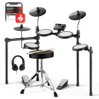 Donner DED-70 E Schlagzeug Elektronisch für Kinder, Electric Drum Set für Anfänger mit 150 Sounds 4 Quiet Mesh Pads 9" Becken Thron Kopfhörer Sticks 2 Pedale Weihnachten Geburtstag Geschenk für Kids