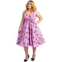 Miss Lavish London Frauen Plus Größe Kleider Retro Swing Blumen Rockabilly 40s und 50er Jahre Vintage Brautjungfer Kleid [SCHMETTERLING-LILA-50] - 50