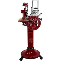 Berkel Aufschnittmaschine Volano B2 Rot - Wunderschöne Schwungradmaschine mit Standfuß + 100% handgefertigtem Einlege Holzbrett Unikat