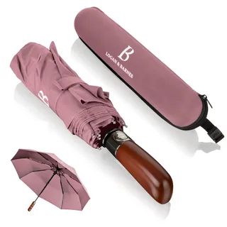 LOGAN & BARNES Regenschirm sturmfest bis 140 km/h - Taschenschirm mit echtem Holzgriff und zertifizierter Teflon-Beschichtung gegen Feuchtigkeitsschäden Modell Dublin - Unisex
