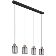 GLOBO Pendellampe schwarz Esstischleuchte 4 flammig Rauchglas Hängeleuchte, Metall schwarz matt, Holz, 4x E27, Lxbxh 78x10x120 cm