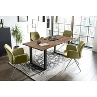 SalesFever Esstischgruppe 5-tlg.|180x90cm|Platte Akazie 26mm nussbaum|Metallgestell schwarz|4 Armlehnstühle 180°