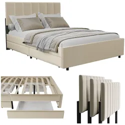 Juskys Samt Polsterbett Soria 140x200 cm mit Lattenrost, Kopfteil & Schubladen - modernes Bett Beige
