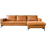 KAWOLA Ecksofa, Braun, Leder, Echtholz, 3-Sitzer, Füllung: Kaltschaum, Ottomane rechts, L-Form, 276x177 cm, Wohnzimmer, Sofas & Couches, Wohnlandschaften, Ecksofas
