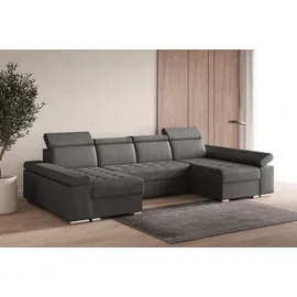 moeblo Ecksofa U mit Schlaffunktion, verstellbaren Kopfstützen & Bettkasten – Großes Wohnlandschaft Sofa mit Stauraum - Ecksofa Luka U - Grau (Twist 20) - Grau