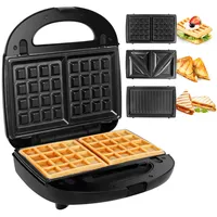 Gotoll Sandwichmaker 3 in 1, Waffeleisen Sandwichtoaster, Grill wechselplatten, Sandwich Maker, Antihaftbeschichtete abnehmbare Platten, 750 W, Betriebsampel, Schwarz