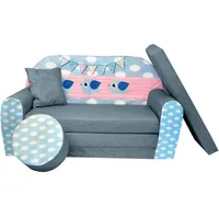 FORTISLINE - Kindersofa ausklappbar 100x60x50 cm - Kindersofa für Kinder 2in1 - Kindercouch ausklappbar - 2-Sitzer - Schlafcouch aus Schaumstoff + Hocker + Kissen - Viele Motive