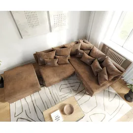 DeLife Ecksofa Clovis Braun Antik Optik Modular Hocker Ottomane Rechts, Design Ecksofas, Couch Loft, Modulsofa, modular