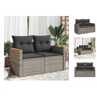 vidaXL Gartensofa 2-Sitzer mit Kissen Grau Poly Rattan