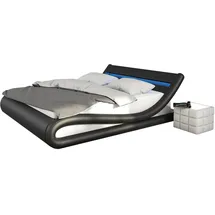 SalesFever Polsterbett 180 x 200 cm | LED-Beleuchtung | Bezug Kunstleder | B 192 x T 251 x H 79 cm | schwarz-weiß