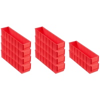 SparSet 10x Rote Industriebox 400 S | HxBxT 8,1x9,1x40cm | 2,2 Liter | Sichtlagerkasten, Sortimentskasten, Sortimentsbox, Kleinteilebox