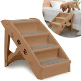 Aufun Hundetreppe 4 Stufen Faltbare Haustiertreppe mit Rutschfester Matte, 50 cm hohe Katzentreppe,Hunderampe Max. Belastung 75 kg, Tragbare Haustiertreppe für Hunde und Katzen,Bett oder Sofa(Braun)