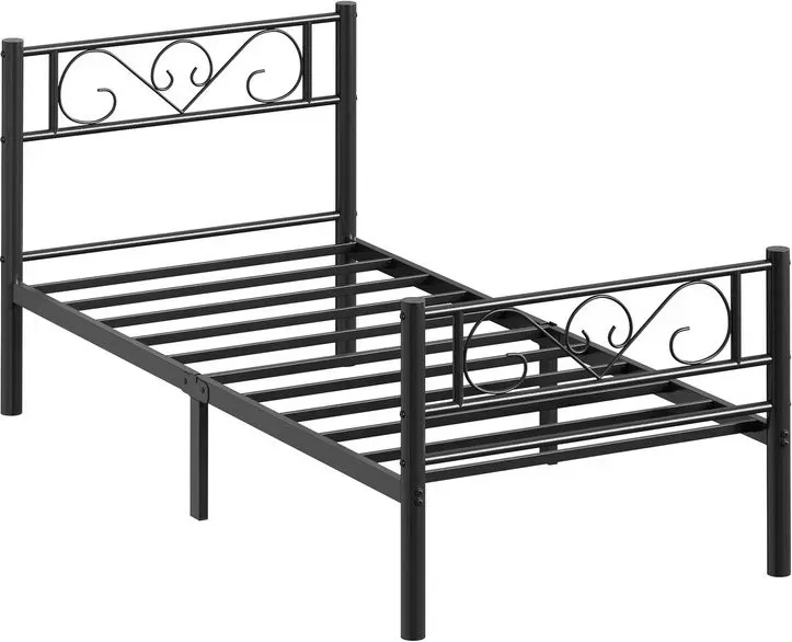 Ochama Einzelbettgestell, Gästebett, Bettgestell, passend für 190 x 90 cm Matratze, Einzelbett aus Metall, Bettrahmen, einfache Montage, schwarz