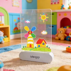 ideoon diy 2er-Set Kreative LED Acryl Maltafel für Kinder: Kabellose DIY Lampe mit Akku & 7 Buntstifte