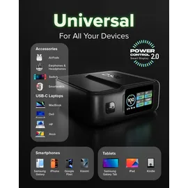 SBS Pulse Power HD 35W, 10000mAh, Power Delivery (PD 3.0 PPS), AFC, Powerbank mit Schnellladen, Hochdichte, LCD-KI-Display, USB-C, USB-A, tragbares Reiseladegerät, kompakt, Schwarz