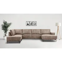 OTTO home Wohnlandschaft OTTO HOME "XXL Sofa Oland, Struktur, Flachgewebe, Luxus-Microfaser, Boucle", beige (taupe), B:345cm H:85cm T:210cm, 100% Polyester, Sofas, Wohnlandschaft, U-Form, 345 cm, Wellenunterfederung, Skandi-Design, Metallfüße