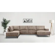 OTTO home Wohnlandschaft OTTO HOME "XXL Sofa Oland, Struktur, Flachgewebe, Luxus-Microfaser, Boucle", beige (taupe), B:345cm H:85cm T:210cm, 100% Polyester, Sofas, Wohnlandschaft, U-Form, 345 cm, Wellenunterfederung, Skandi-Design, Metallfüße