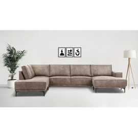 OTTO home Wohnlandschaft OTTO HOME "XXL Sofa Oland, Struktur, Flachgewebe, Luxus-Microfaser, Boucle", beige (taupe), B:345cm H:85cm T:210cm, 100% Polyester, Sofas, Wohnlandschaft, U-Form, 345 cm, Wellenunterfederung, Skandi-Design, Metallfüße