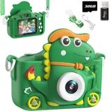 Kinderkamera Dinosaurier, Kinder Kamera 2" Display 1080P, Selfie Digitalkamera Kinder mit 32GB, Fotokamera Kinder für 3 4 5 6 7 8 9 10 11 12 Jahre Jungen und Mädchen Geschenke Spielzeug (Grün)