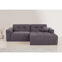 Ecksofa INOSIGN "Tapley" Sofas Gr. B/H/T: 221cm x 73cm x 154cm, Samt, Recamiere rechts, grau Breite 221 cm, L-Form, in Lederoptik oder Struktur, mit Knopfsteppung