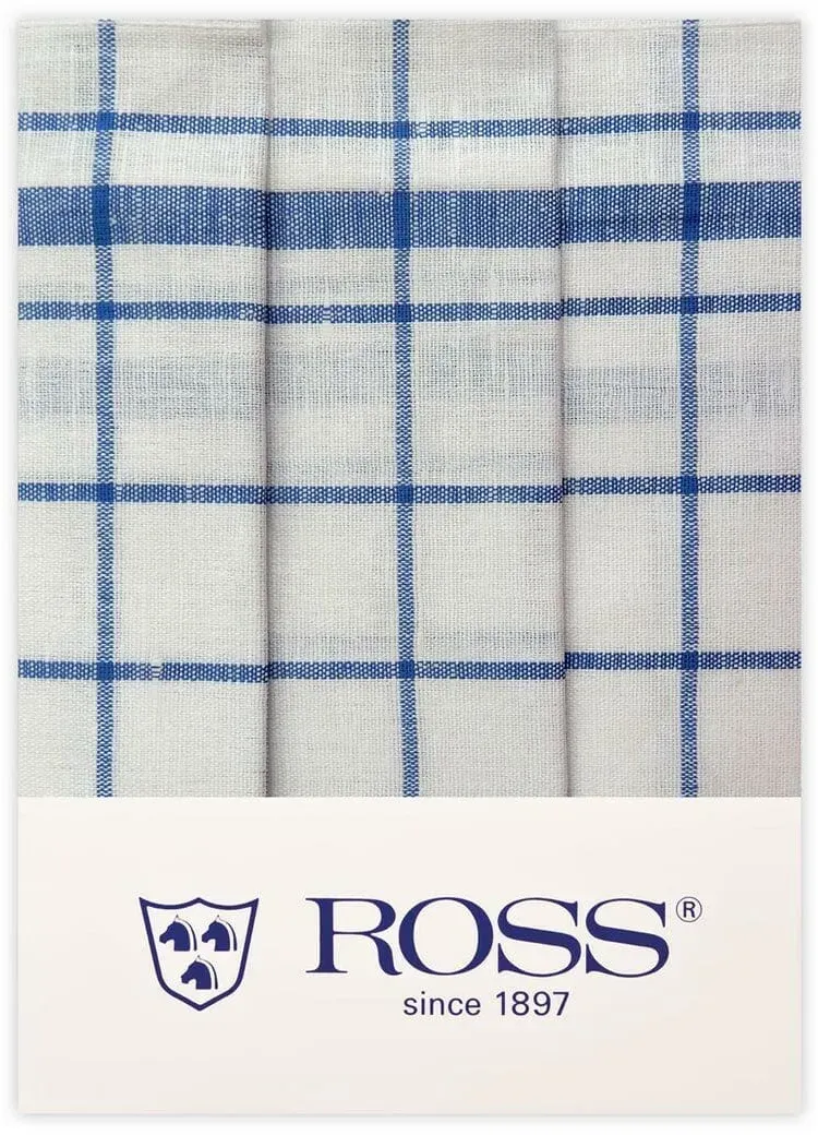 Ross 3er Pack Halbleinen-Geschirrtücher Karo 50x70 cm | blau - blau