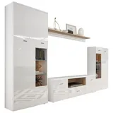 MID.YOU Anbauwand, Weiß, Eiche, Kunststoff, 12 Fächer, 1 Schubladen, 340x196x40 cm, Made in EU, Wohnzimmer, Wohnwände, Wohnwand-Sets